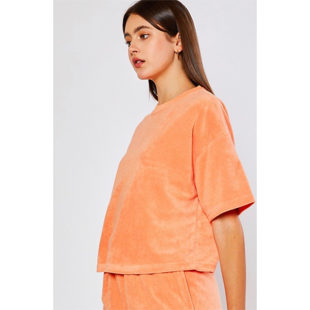 Cozy Women's Orange Terry Shorts and Top Set - Picture 4 of 6
